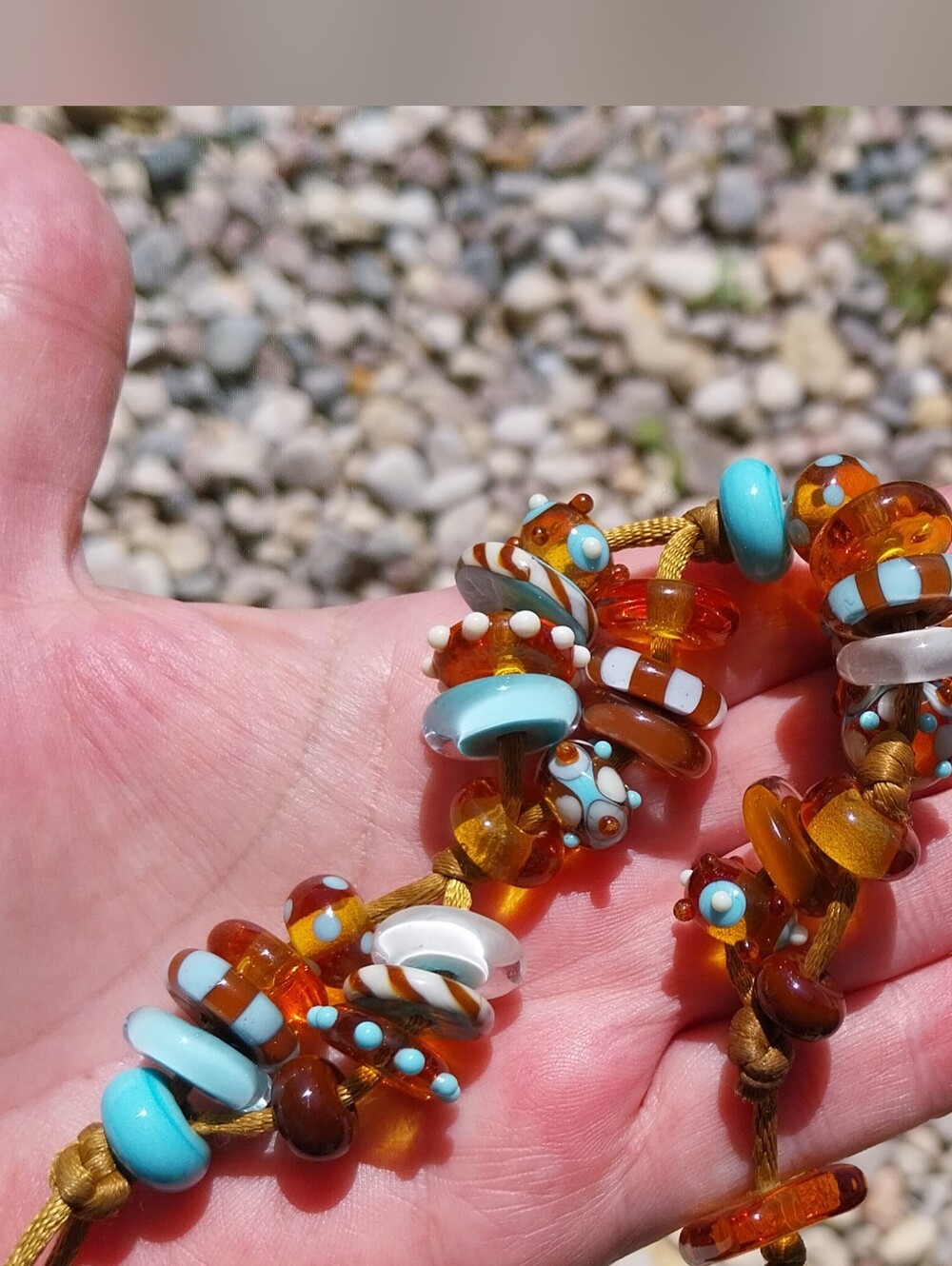 Vintage Lampwork Turquoise and Amber Glass Bead Bracelet - Picture 8 of 10